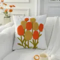 Nordic floral embroidered throw pillow case, minimalist white cushion cover for sofa bed. - Cluster of Tulips