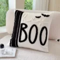Housse de coussin Halloween, broderie éponge noir et blanc Hey Boo taie d'oreiller de canapé. - Velours Néerlandais BOO