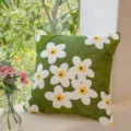 Coussin décoratif touffeté à fleurs vertes style nordique pour canapé salon chambre - Petites Fleurs Brodées en Entier Vert