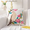 Ländlicher Stil bestickter Kissenbezug mit wunderschönem Vogel- und Blumenmuster für das Sofa. - Rose und Vogel
