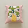 Nordic pink tufted throw pillow cover with floral vase embroidery for living room sofa decor - Pink Base Lotus Leaf