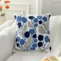 Housse de coussin brodée de fleurs bleues nordiques pour canapé salon très élégant - Housse 45x45cm / Feuille d'Automne Bleue
