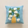 Nordic tufted flower throw pillow blue sofa cushion cover with yellow vase embroidery design - Blue Base Lotus Leaf