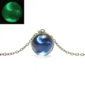 Glow in dark glass globe necklace with luminous moon and universe starry sky pendant on bronze chain. - Moon