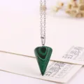 Faceted conical pendulum crystal stone pendant necklace with silver chain for women. - Peacock Turquoise