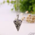 Cone shaped crystal stone pendulum pendant necklace with silver chain detail view - Spar Stone