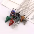 Cone crystal pendant necklace set, assorted gemstone and glass pendulum necklaces for women. - As Shown 2#