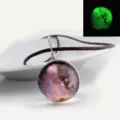 Luminous galaxy glass pendant necklace with brown cord, glowing in dark universe star jewelry - Stardust 11