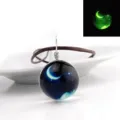 Glow in the dark starry sky glass pendant necklace universe moon design jewelry detail view. - Moon