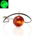 Glow in the dark universe glass ball pendant necklace with brown leather cord for women gift - Stardust 14