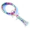Joli porte-clés bracelet en cuir PU avec motif léopard arc-en-ciel et pompon stylé. - Style Léopard 1