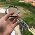 Snake print PU leather tassel keychain bangle bracelet for women chic key ring accessory - White Snake Skin