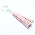 Pink leather tassel keychain for women bag pendant cute key ring accessories bag charm - Pink