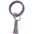 Portachiavi rotondo in pelle PU stampata colorata con nappa e ciondolo bianco accessori - righe colorate