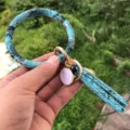 Portachiavi con braccialetto nappa stampa serpente blu con ciondolo rotondo accessorio moda - Serpente Argentato Blu Lago