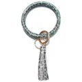 Stijlvolle PU lederen ronde armband sleutelhanger met elegante kwast in groene camo look. - Camo Groen Luipaard