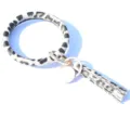 Portachiavi con braccialetto rotondo in pelle PU con nappa metallica e stampa serpente. - Leopardo Grigio Chiaro