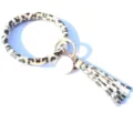 Porte-clés bracelet gland en cuir PU léopard, anneau rond avec style pendentif chic - Léopard Marron Clair