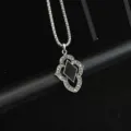 Silver vintage clover necklace with black diamond pendant sweater chain for women - Square Gemstone