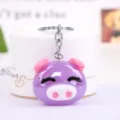 Portachiavi carino maialino stile cartoon colore gelatina viola con anello metallo 1pz - Viola