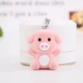 Cute pink flocked pig keychain, soft plush zodiac animal key ring for bag charm and car keys. - Pink Style