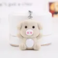 Cute plush little pig keychain with metal ring, soft animal toy charm backpack pendant. - Khaki