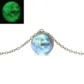 Glow in the Dark Universe Planet Glass Ball Pendant Necklace Vintage Bronze Sweater Chain - Earth