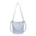 Light blue bucket bag women fashionable PU leather shoulder crossbody bag with beaded handle - Sea Salt Blue