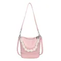 Pink bucket bag with beaded handle, stylish shoulder crossbody bag for women, chic accessory. - Sakura Pink