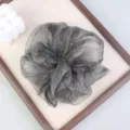Dettaglio in primo piano di un elastico per capelli grigio scuro trasparente con punti lucidi. - Grigio Scuro Chiffon