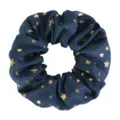 Elastico per capelli in tessuto stile jeans blu con stelle dorate, vista dettagliata del prodotto. - Blu navy