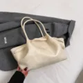 Cream White Crinkle Wing Tote Bag, Casual Soft PU Leather Shoulder Bag for Women Daily Use - m White