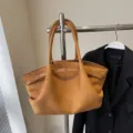 Brown suede tote bag, large capacity pleated shoulder bag, stylish wing design handbag for women - S Brown