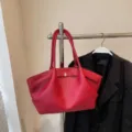 Red leather tote bag for women, large capacity stylish shoulder bag with wing design chic daily use - Y Red