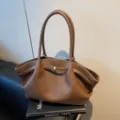 Large capacity brown leather tote bag for women, stylish niche design shoulder handbag. - Z Coffee Color