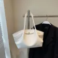 White large capacity tote bag minimalist winged handbag stylish pleated shoulder bag for women. - Y White