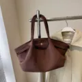 Brown suede large capacity tote bag, solid color minimalist underarm shoulder handbag. - S Coffee