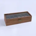 Caja de Relojes de Madera 6 Ranuras Estuche Expositor con Tapa de Cristal y Cierre - 6 Ranuras / Grano de Madera de Nogal