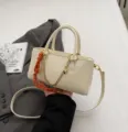 Trendy minimalist women top handle crossbody bag versatile small square shoulder bag - With Pendant / White