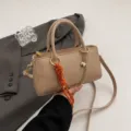 Chic beige top handle crossbody bag for women, stylish small square bag with chain detail. - With Pendant / Khaki
