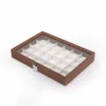Caja de almacenamiento de 24 rejillas veta de nogal con tapa transparente inserto beige - 24 Rejillas / Veta de Madera de Nogal con Forro Blanco Roto