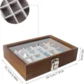 Scatola di immagazzinaggio minerale in legno con coperchio in vetro espositore cristallo - Piccola Venatura Noce con Fodera Grigia