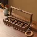 Caja de almacenamiento de madera con tapa de cristal para nueces y pulseras, grano de nogal. - 6 Rejillas / Grano de Madera de Nogal