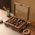 Caja de almacenamiento de madera con grano de nogal para cuentas y pulseras de coleccion. - 10 Rejillas / Grano de Madera de Nogal