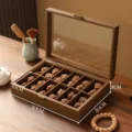 Boîte de rangement en bois avec couvercle en verre, organisateur pour noix et bijoux. - 12 Grilles