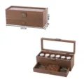 Caja de reloj de madera organizador de almacenamiento con tapa de vidrio para colecciones - Caja de Joyas para Relojes de 6 Ranuras de Doble Capa / Grano de Madera de Nogal