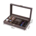Caja de reloj de madera organizador de joyas con tapa de vidrio y compartimentos. - Caja de Joyas para Relojes de 4 Ranuras de Una Capa / Cuero con veta de madera