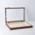 Wooden Glass Top Necklace Storage Box Velvet Tray Jewelry Organizer Display Case 35x24cm - Wood Grain Leather