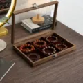 Boîte de rangement à bijoux en bois avec couvercle en verre, vitrine à 6 compartiments. - Bracelet 6 Compartiments