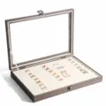 Caja organizadora de anillos de joyería con tapa de cristal de madera vintage 35x24x4.5cm - Estilo Ranura Anillo / 35x24x4.5cm